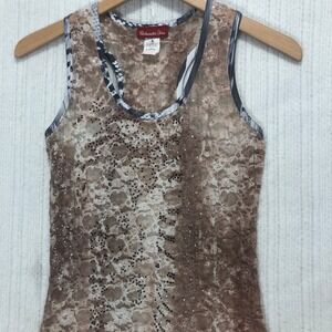 Panhandle Slim Women's Large Brown Lace Sleeveless Tank Top Blouse Made in‎ USA